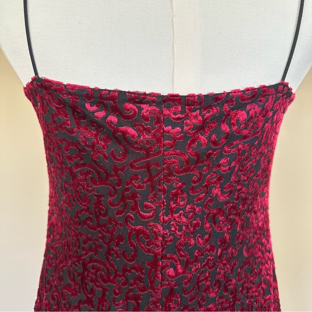 VTG 90s Y2k Velvet Burn Out Strappy Dress Women L Red Black Whimsigoth Bodycon - Picture 5 of 8